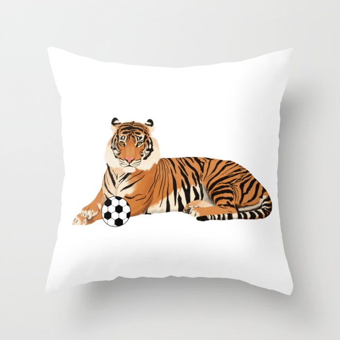 Soccer Tiger Throw Pillow