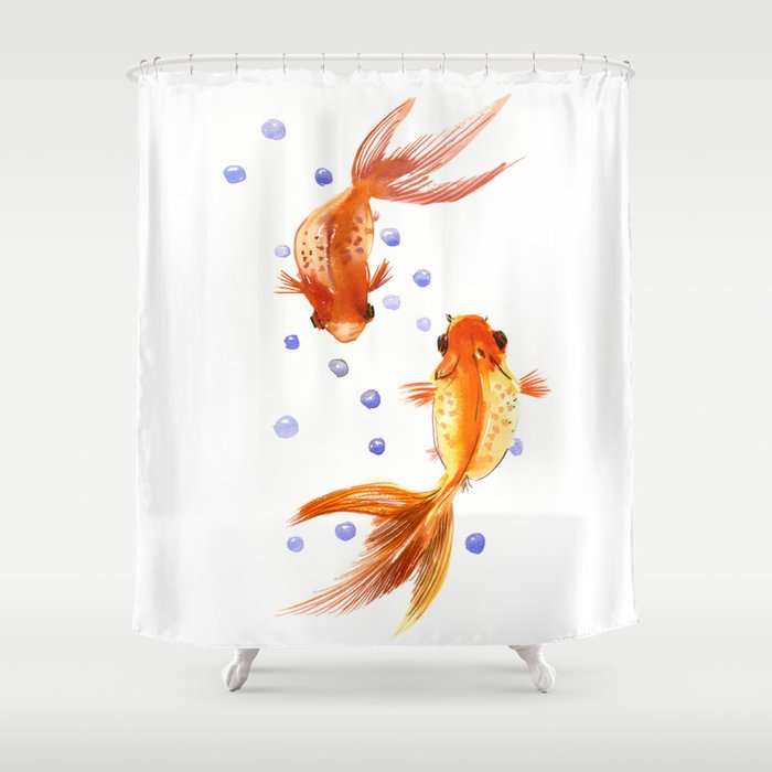 Goldfish, two fish, Koi Asian Style watercolor art, feng shui