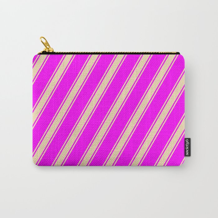 Fuchsia and Tan Colored Lined Pattern Carry-All Pouch
