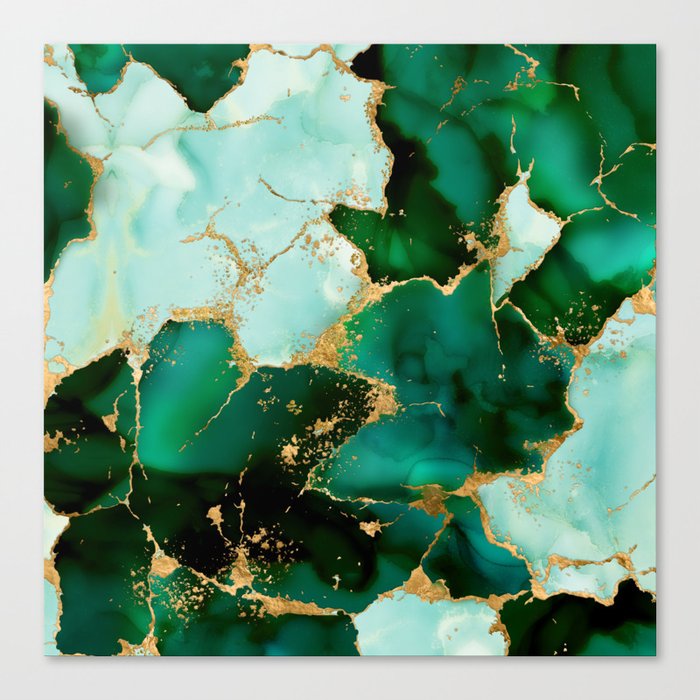 Dreamy Emerald inks and Gold Canvas Print