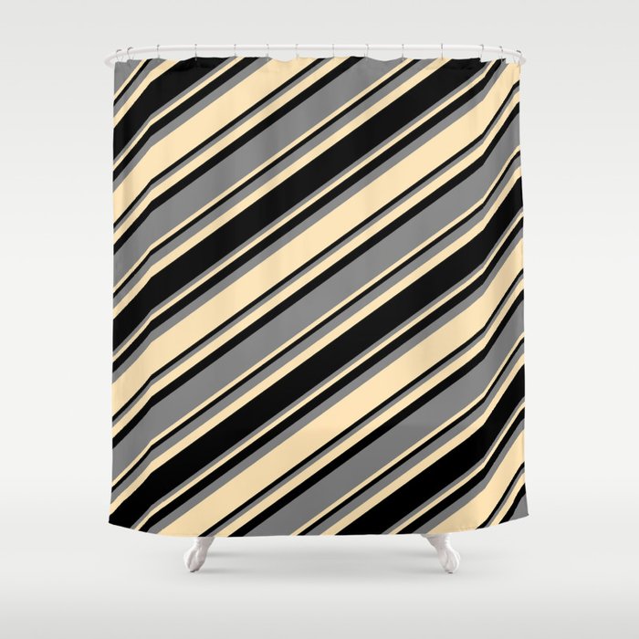 Black, Grey & Beige Colored Striped Pattern Shower Curtain