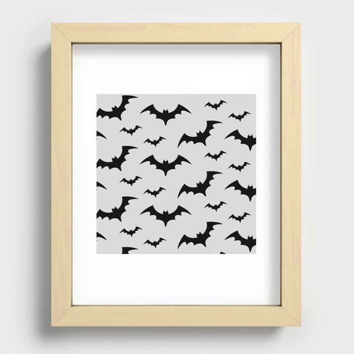 Halloween Bats Grey & Black Recessed Framed Print