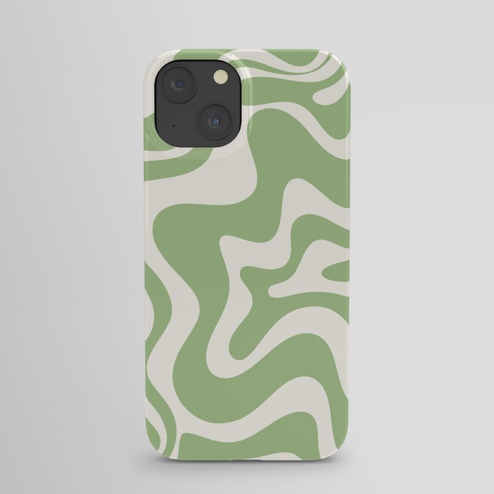 Retro Liquid Swirl Abstract Pattern in Light Sage Green and Cream iPhone Case