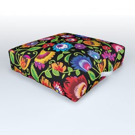 New! Folklore meadow - black background Outdoor Floor Cushion