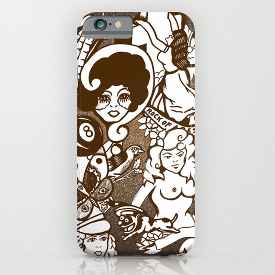 American Traditional Tattoo Collage (Brown) iPhone & iPod Case