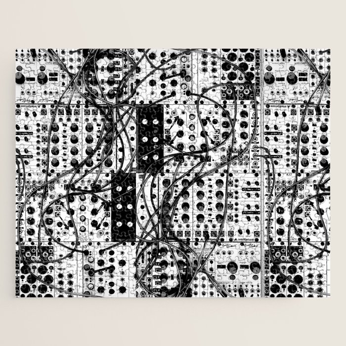 analog synthesizer system modular black and white Jigsaw Puzzle by