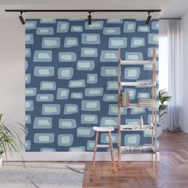 Mid Century Modern Styled Retro Tiled Pattern - Blue Wall Mural
