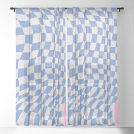 Blue checker abstract fabric in the wind Sheer Curtain