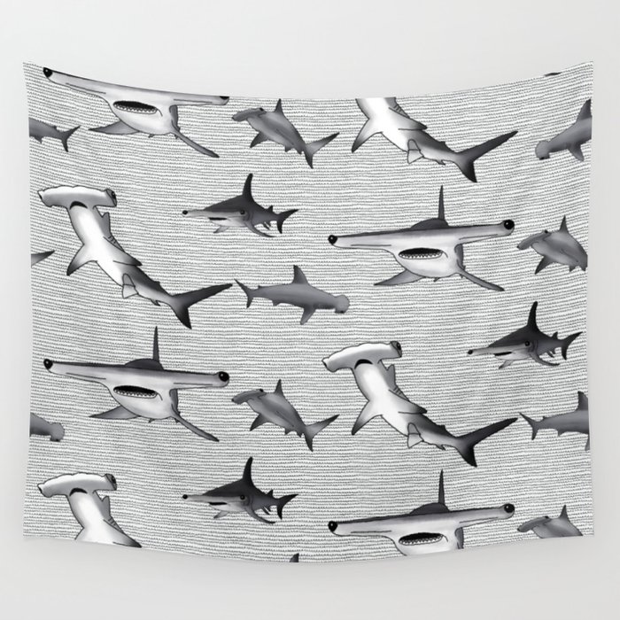 Hammerrhead Shark Pattern in black and White Wall Tapestry