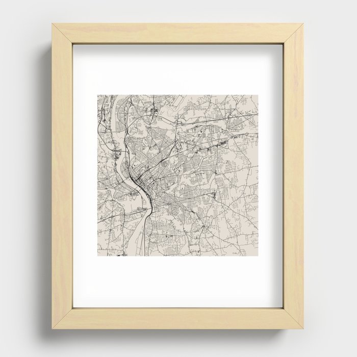 Springfield, Massachusetts - City Map - USA - Black and White Aesthetic Recessed Framed Print