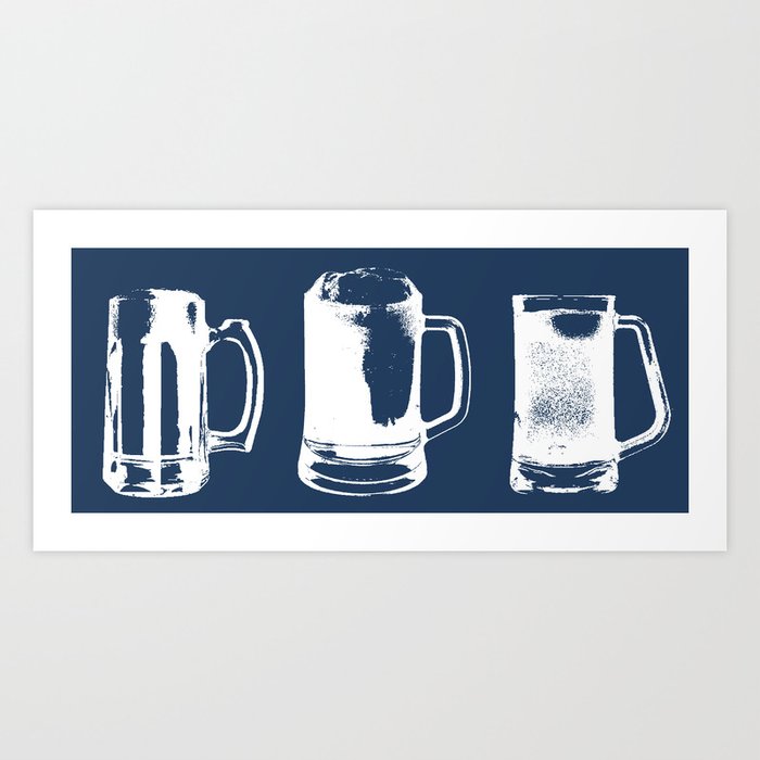 Beer Mugs on Navy Art Print