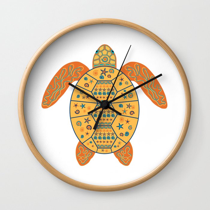 Sea Turtle - Gold and Blue Wall Clock