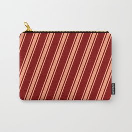 [ Thumbnail: Maroon and Light Salmon Colored Stripes Pattern Carry-All Pouch ]