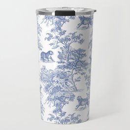 Toile de Jouy Vintage French Exotic Jungle Forest Navy Blue & White Travel Mug