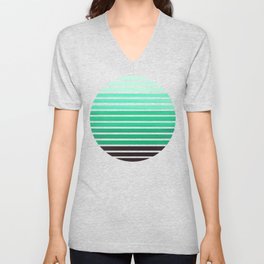 Teal Green Mid Century Modern Minimalist Scandinavian Colorful Stripes Geometric Pattern Round Circl V Neck T Shirt