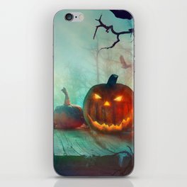 Halloween with Pumpkin and Dark Forest. Scary Halloween Design iPhone Skin