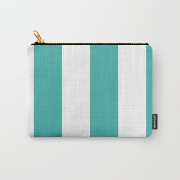 Wide Vertical Stripes - White and Verdigris Carry-All Pouch | Cyan, Pattern, Whitestripes, Figurative, Other, Graphicdesign, Cyanstripes, Digital, White, Verdigrisstripes 