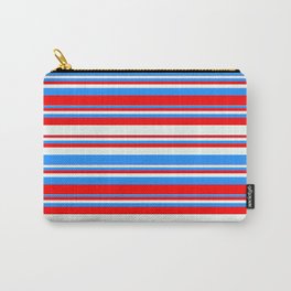 [ Thumbnail: Blue, Red & Mint Cream Colored Stripes Pattern Carry-All Pouch ]