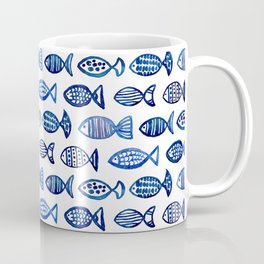 Watercolor blue fish. Abstract sea animal pattern. Navy nautical water art illustration Mug