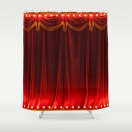 Theater red curtain and neon lamp around border Shower Curtain