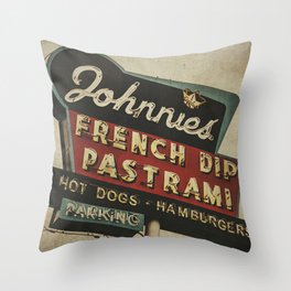 Johnnie's French Dip Pastrami Vintage/Retro Neon Sign Throw Pillow