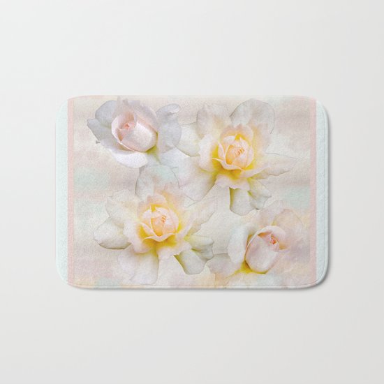 Romantic pastel roses on a paper textured background Bath Mat