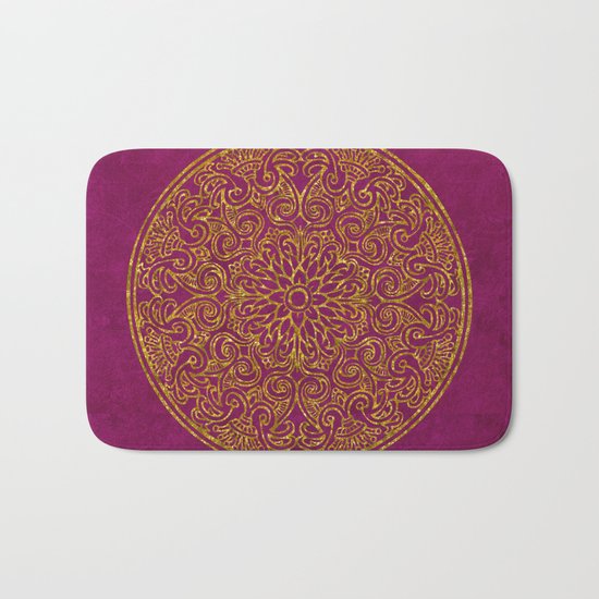 Red gold Luxury round Ornament Bath Mat