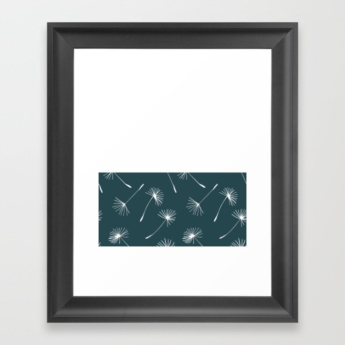 White Dandelion Lace Horizontal Split on Dark Green Framed Art Print