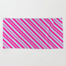[ Thumbnail: Deep Pink & Powder Blue Colored Striped Pattern Beach Towel ]