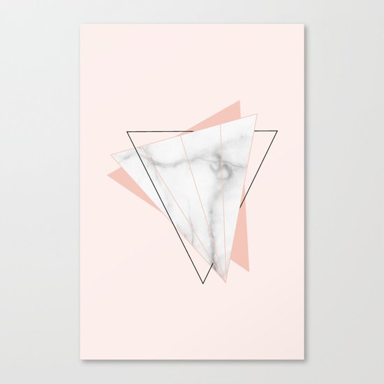 White Marble Geometric Triangle Shapes Salmon Pink Canvas Print