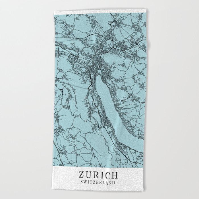 Zurich Switzerland Soft City Map AED9E0 Beach Towel by Infographic