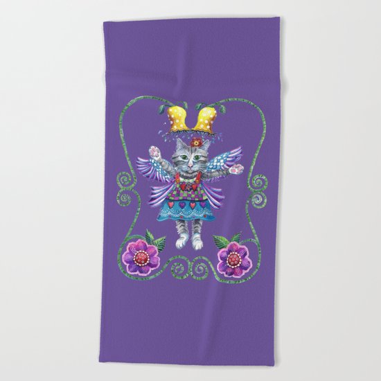 Angel Kitty (Purple) Beach Towel