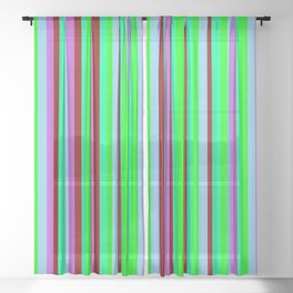 [ Thumbnail: Eye-catching Orchid, Sky Blue, Lime, Green & Dark Red Colored Lined Pattern Sheer Curtain ]