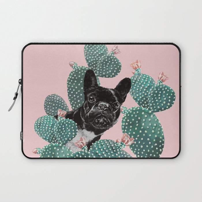 French Bulldog and Cactus Pink Laptop Sleeve