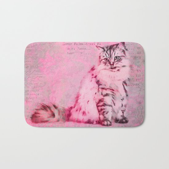 Cat content cute pet pink Bath Mat