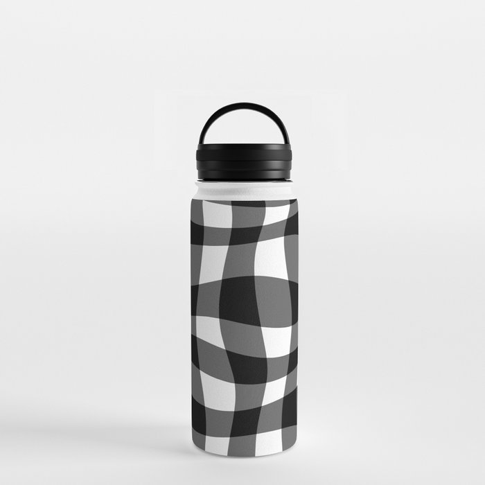 Warped Checkered Gingham Pattern (black/white) Water Bottle