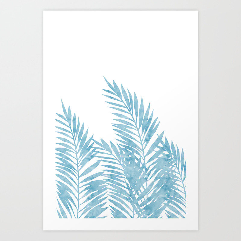 Palm Leaves Light Blue Art Print