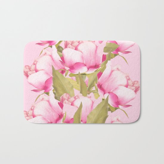 Pink Peonies on a pink background - #Sociey6 #buyart Bath Mat