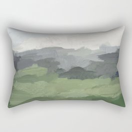 New Beginnings - Sky Blue and Forest Green Rural Country Farm Land Nature Abstract Painting Art Rectangular Pillow
