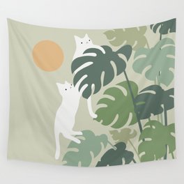 Cat and Plant 42 Wall Tapestry