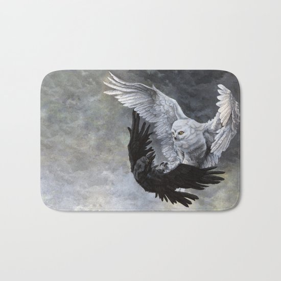Yin Yang Owl and Raven Bath Mat