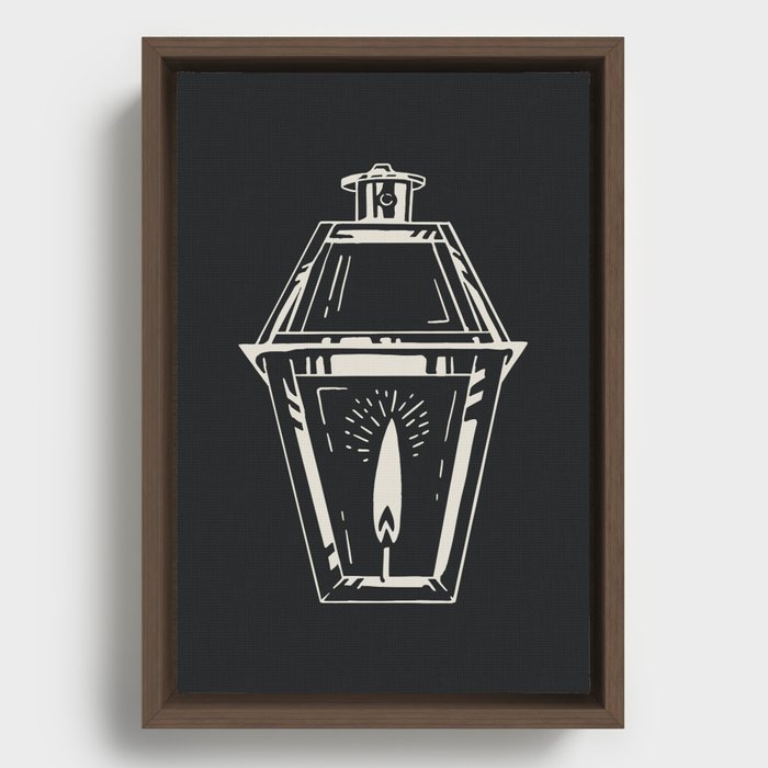 Gas Lantern Light Block Print Style Framed Canvas