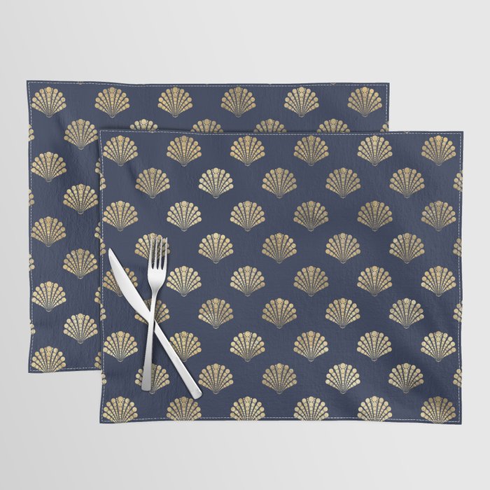 Gold Shells Navy Blue Sea Collection Placemat
