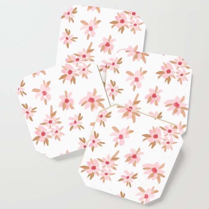 Peach and Pink Floral Watercolor Painting Pattern Coaster