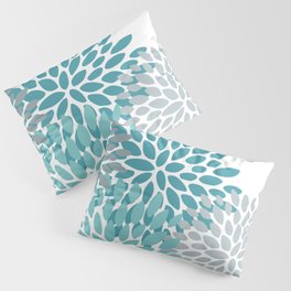 Floral Pattern, Aqua, Teal, Turquoise and Gray Pillow Sham
