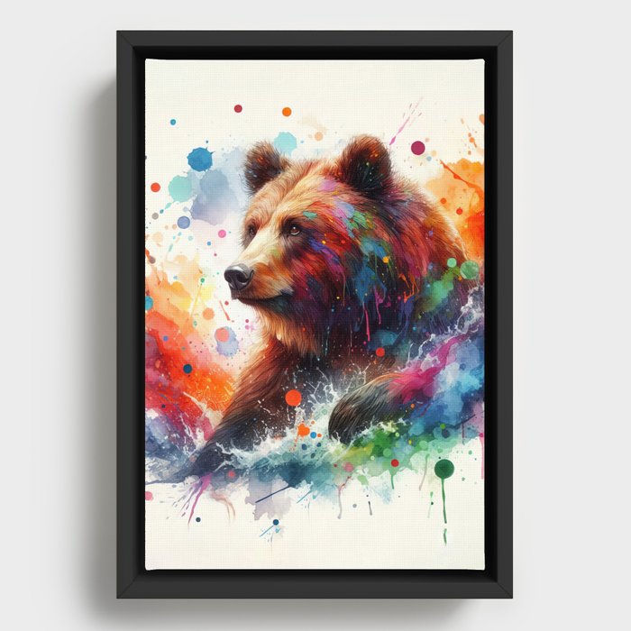 bear in watercolor Framed Canvas