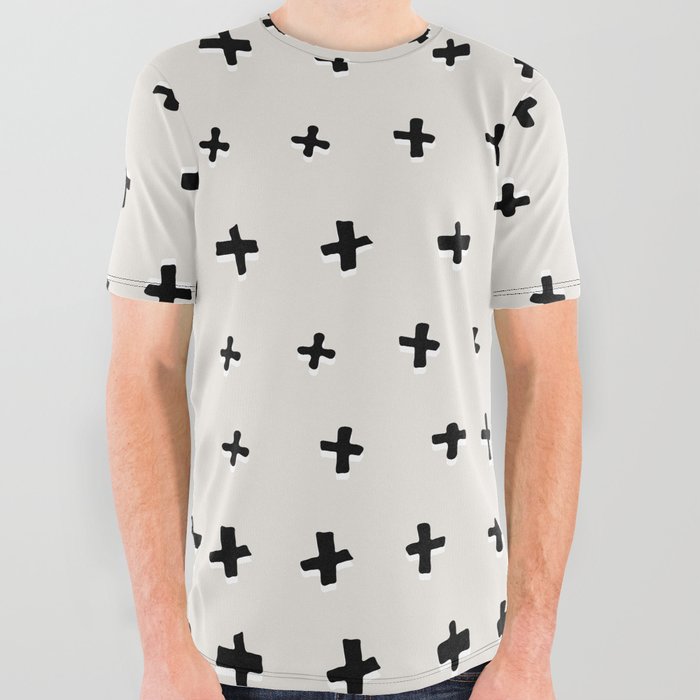 Black Plus Abstract Black And White Pattern All Over Graphic Tee