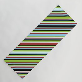 [ Thumbnail: Green, Light Cyan, Brown, Sky Blue & Black Colored Striped Pattern Yoga Mat ]