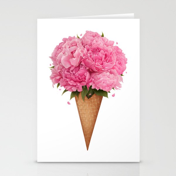Ice cream with peonies Stationery Cards