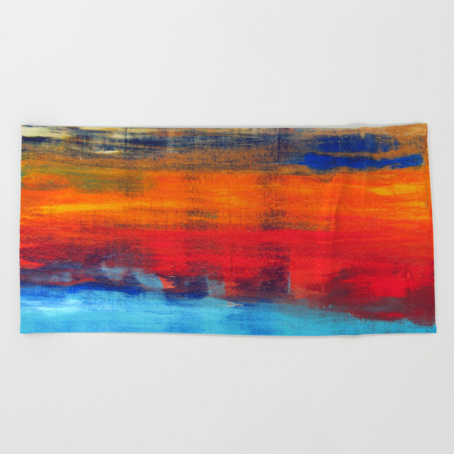 Horizon Blue Orange Red Abstract Art Beach Towel By Art By Lang